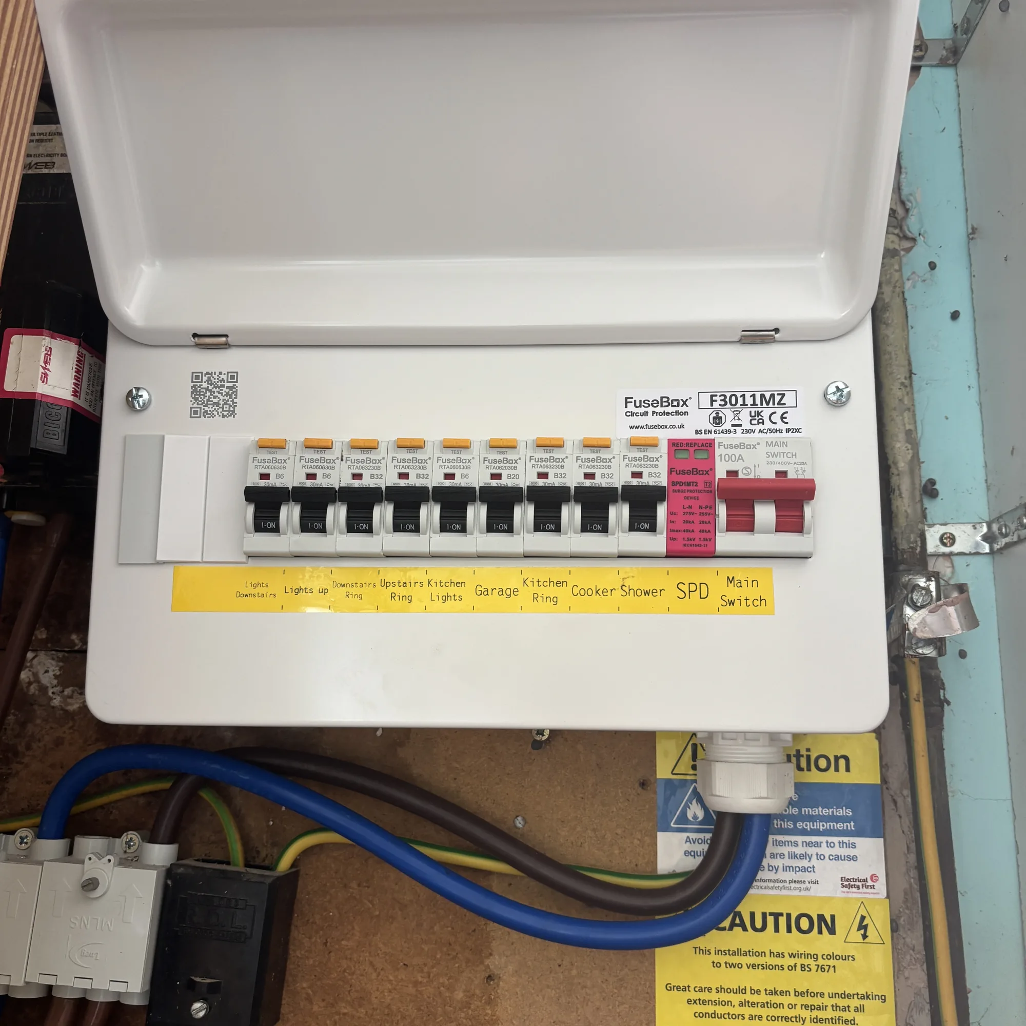 Neatly wired and labelled consumer unit fitted by Stewart Jarvis, SJ Electrical Services